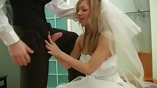 Teen bride in wedding day threesome